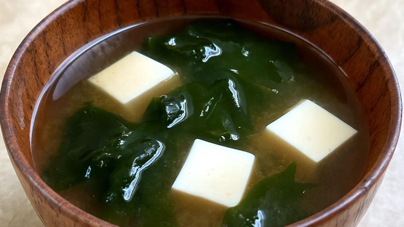 Miso soup with wakame seaweed and silken tofu"