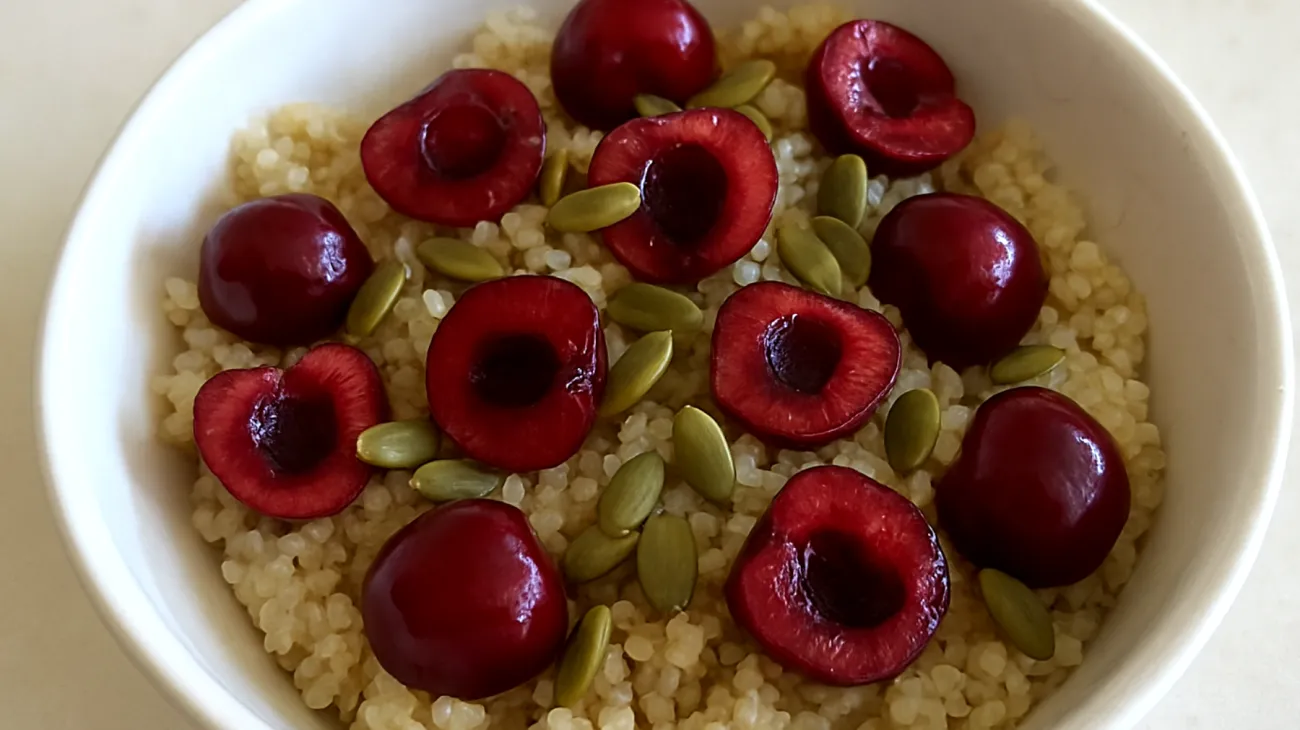 Tart cherry and quinoa bowl with pumpkin seeds"